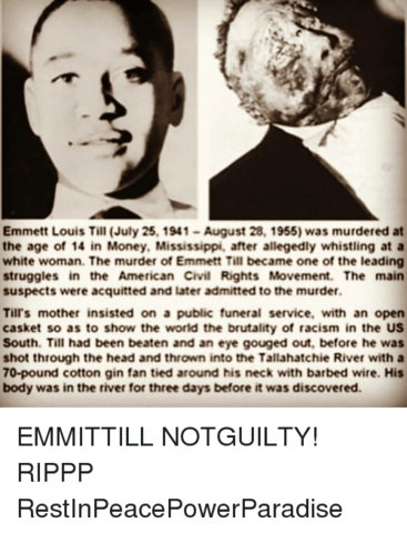 The Murder of Emmett Till (https://www.youtube.com/watch?v=RVKTx9YlKls)