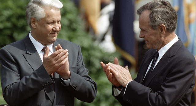 George Bush and Boris Yeltsin Issue a Formal Statement Declaring the end of the Cold War