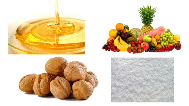 Snow with honey, fruits and nuts