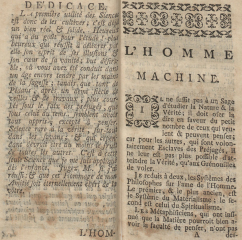 La Mettrie (Holanda, 1748) publica  “El Hombre Máquina (L’ Homme Machine)