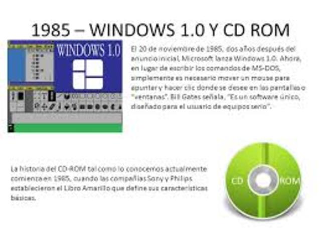 Sale al mercado Windows 1.0 de Microsoft y se desarrolla el CD Rom