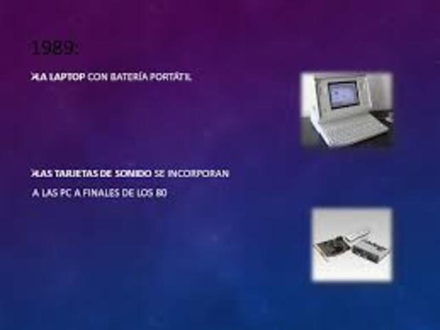 Aparición de la Laptop con batería portatil y las tarjetas de sonidos que se incorporan a las pc