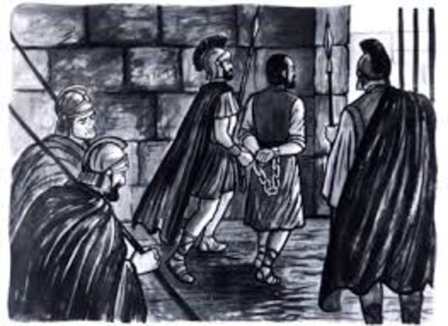 Paul arrested in Jerusalem and imprisoned