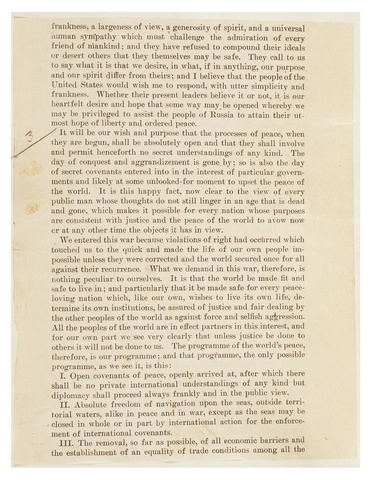 Woodrow Wilson Speech 14 Points