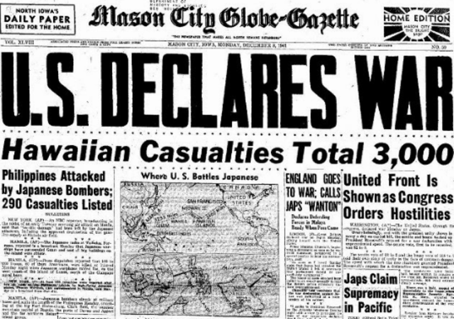 Britain and the U.S. declare war on Japan