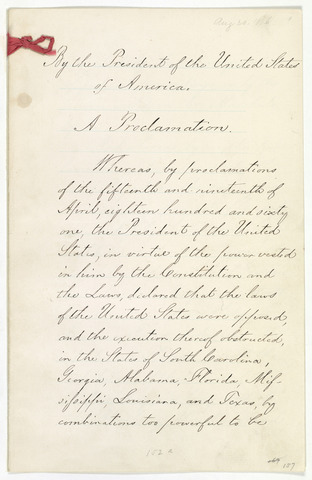 Johnson Issues a Proclamation of Peace with Texas