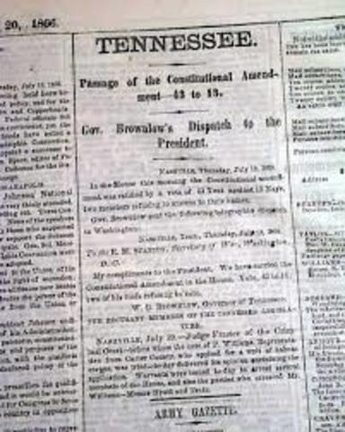 Tennessee is the First to Ratify Fourteenth Amendment