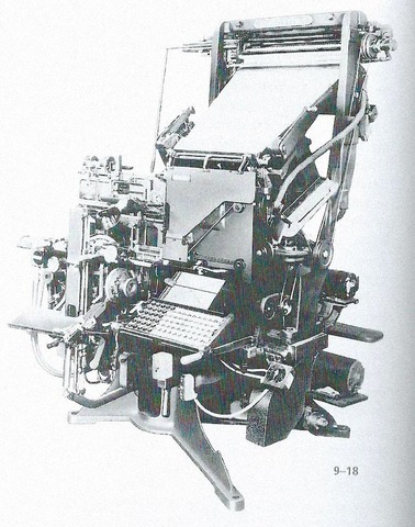 Invención de la linotipia (mecanización de la tipografía).