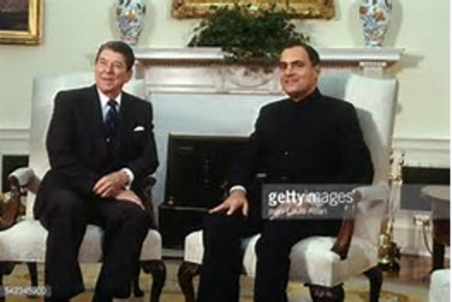 Ronald W. Reagan meets with India's Prime Minister.