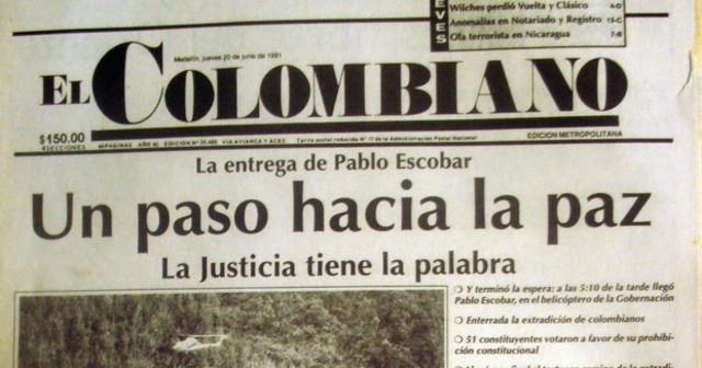 Entrega a la Justicia de  Pablo Escobar Gaviria