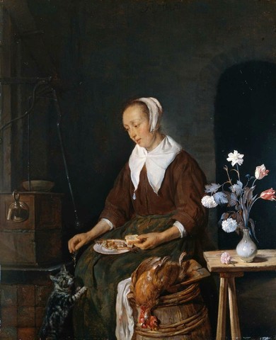 Woman Feeding a Cat, Gabriel Metsu. Located in the Rijksmuseum, Amsterdam.