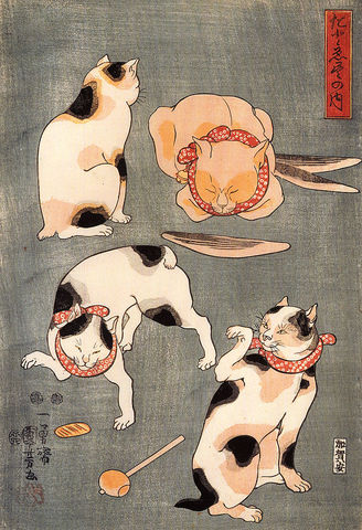 Four Cats in Different Poses, Kuniyoshi Utagawa.
