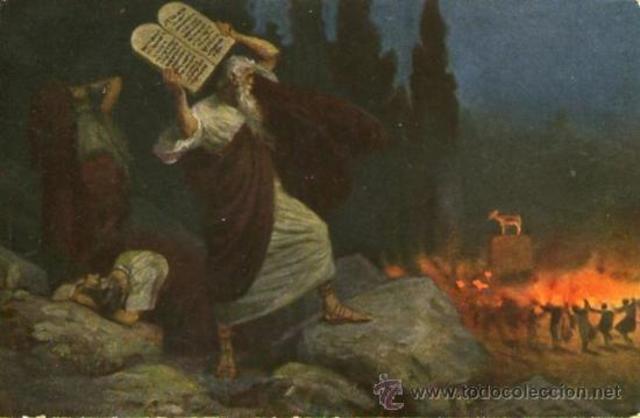 Moisés rompe las tablas de los diez mandamientos.