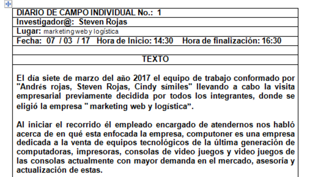 ENTREGA DIARIOS DE CAMPO