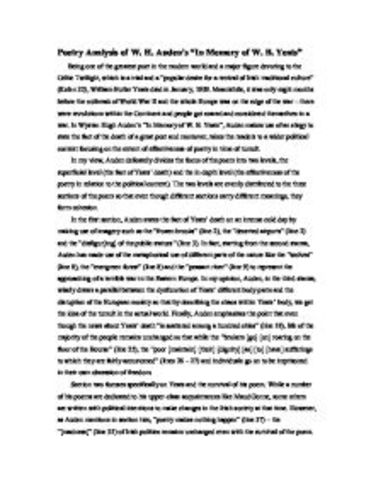 "In Memory of W. B. Yeats" by Wystan Hugh Auden