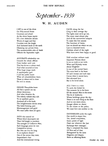 "September 1, 1939" by Wystan Hugh Auden