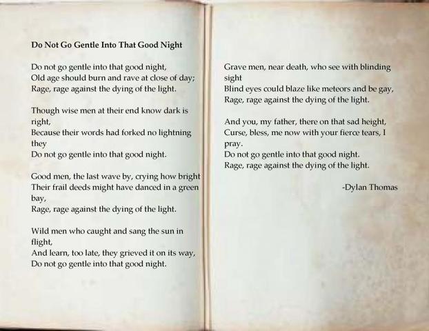 "Do not go gentle into that good night" by Dylan Marlais Thomas
