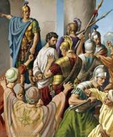 Paul arrested in Jerusalem and imprisoned