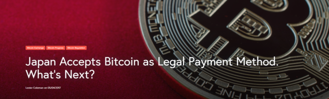 Japan becomes first government of planet Earth to accept bitcoin as legal tender.