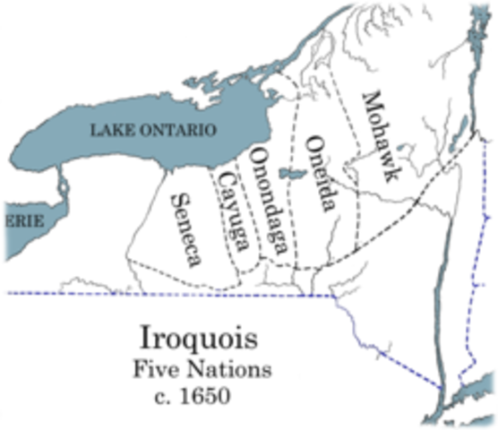 Five groups in today's New York State form the Iroquois League to end frequent wars among them