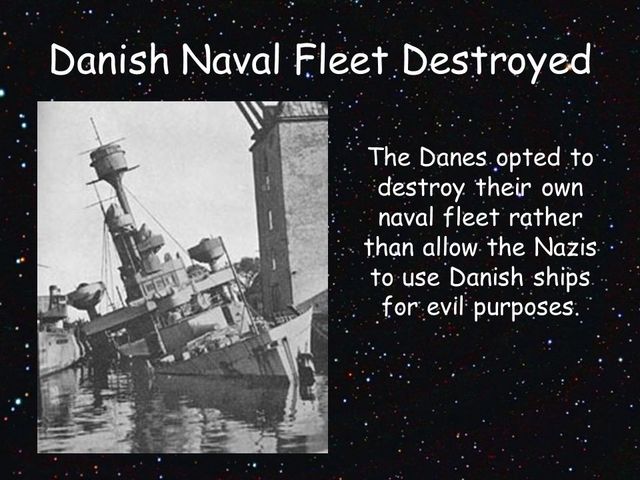 Danes had destroyed their own navy as Germans approached