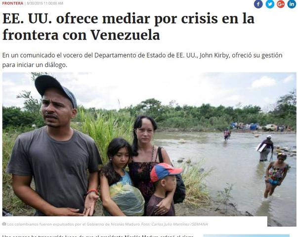 EE. UU. ofrece mediar por crisis en la frontera con Venezuela