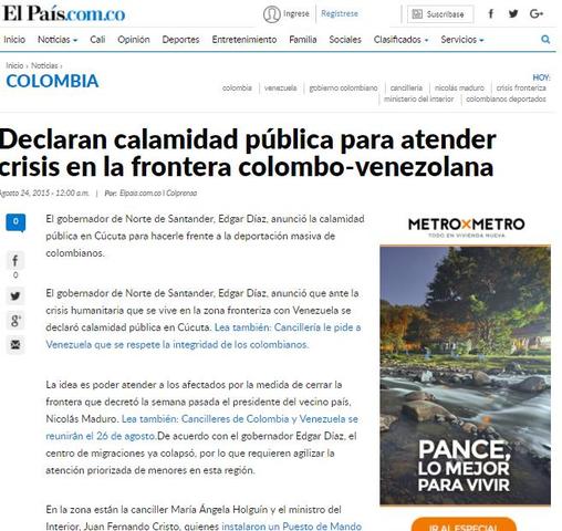 Declaran calamidad pública para atender crisis en la frontera colombo-venezolana
