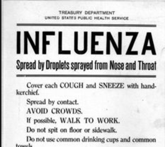 Influenza epidemic in North Dakota killed 2,700.
