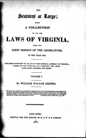 Virginia Slave Codes of 1705 passed
