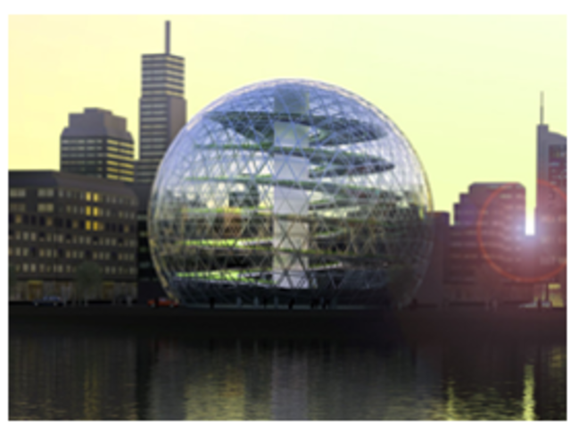 The plantagon invernaderos con forma de esfera.