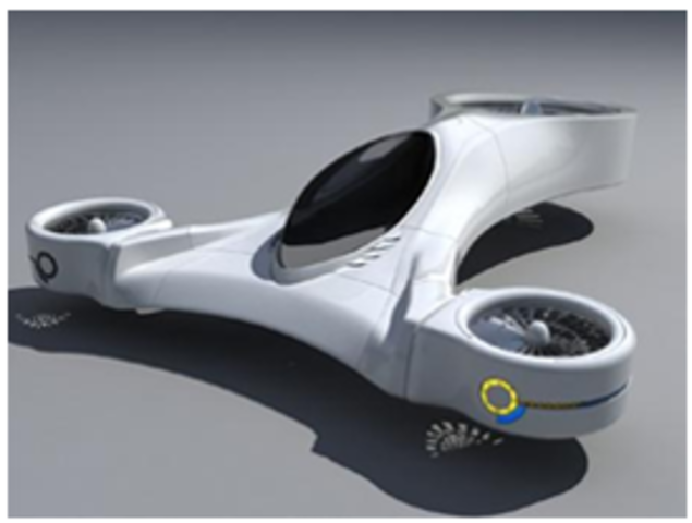 autos voladores vehículo con 3 turbinas para poder elevarse.