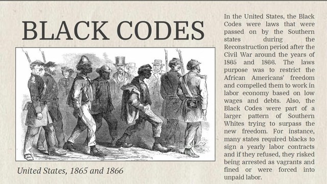 1866 Black Codes—Jim Crow laws            Corbett, U.S. History, Chapter 16, Section 2