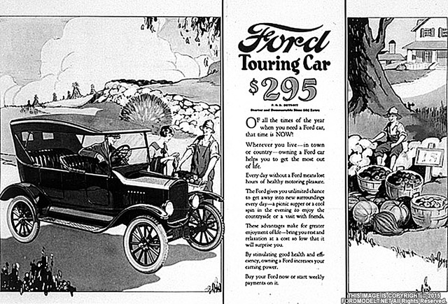 Model T automobile becomes affordable, USA