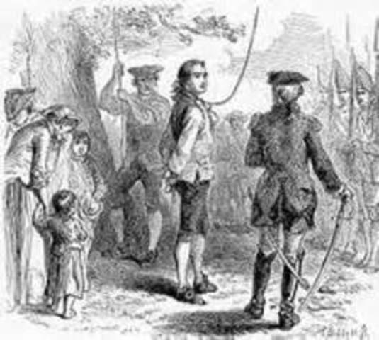 Patriot Nathan Hale is hanged without a trial.