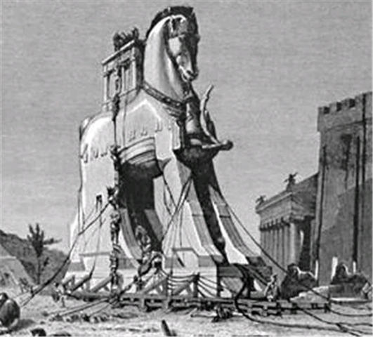 The Trojans bring the horse in the city