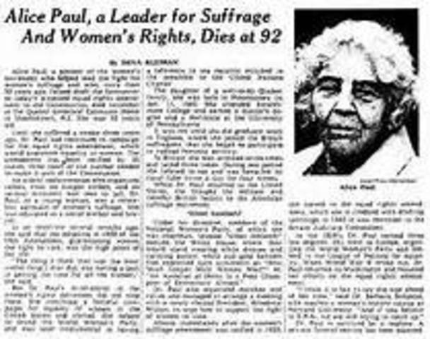 Alice Paul introduced the Equal Rights Amendment in 1923. It was finally passed in 1972.