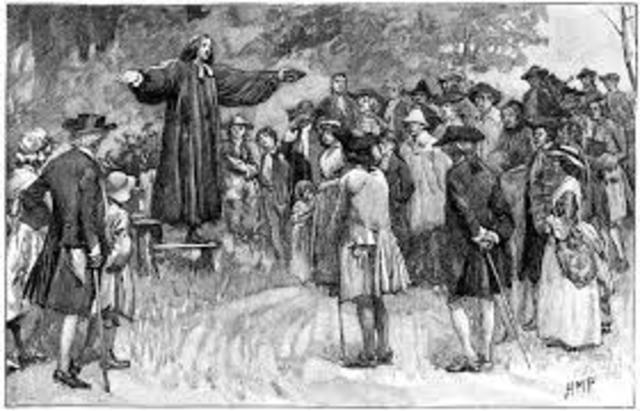 First Great Awakening sweeps the colonies; divides denominations