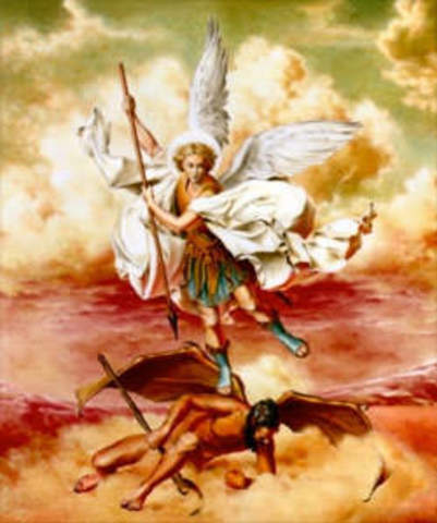 Rafael pinta "San Miguel derrota a Satanas"