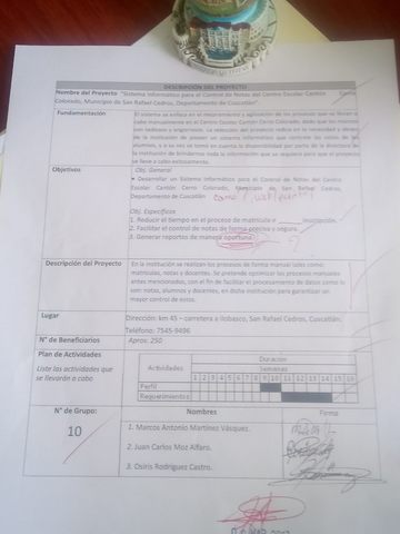 Cuadro con la descripcion del proyecto