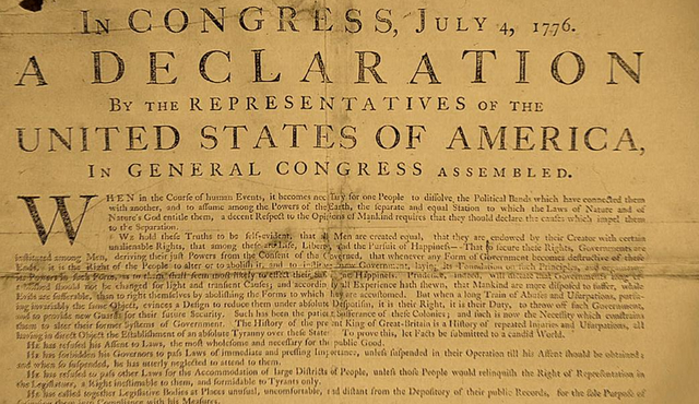 Declaration of Independence  July 1776 by Thomas Jefferson in Philadelphia