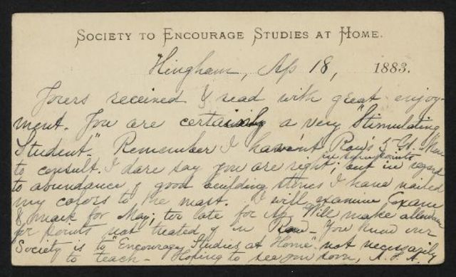 The Society to Encourage Studies at Home founded by Anna Eliot Ticknor