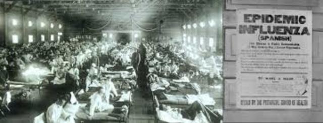 La gripe española se difunde en el mundo provocando 20 millones de muertes en ocho meses.