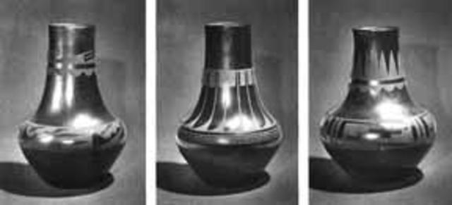 Three pots from a series made by Maria and Julian Martinez