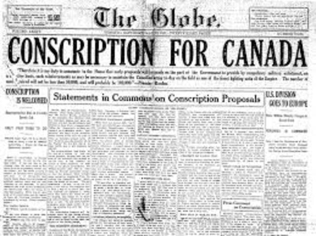 Borden introduces conscription in Canada (-2)
