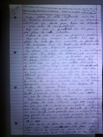 Resumo manuscrito sobre placas de rede