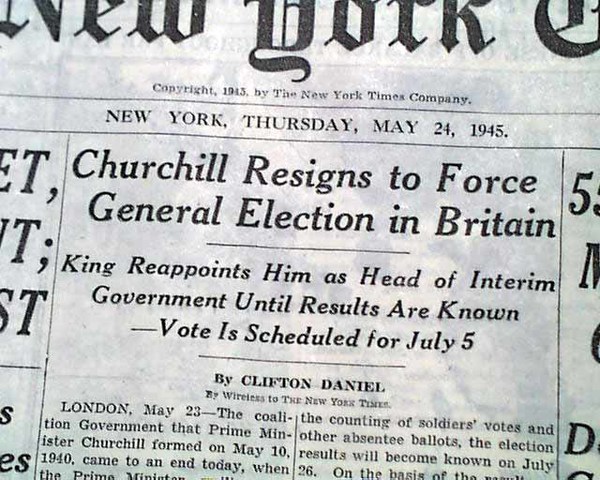 Winston Churchill resigns