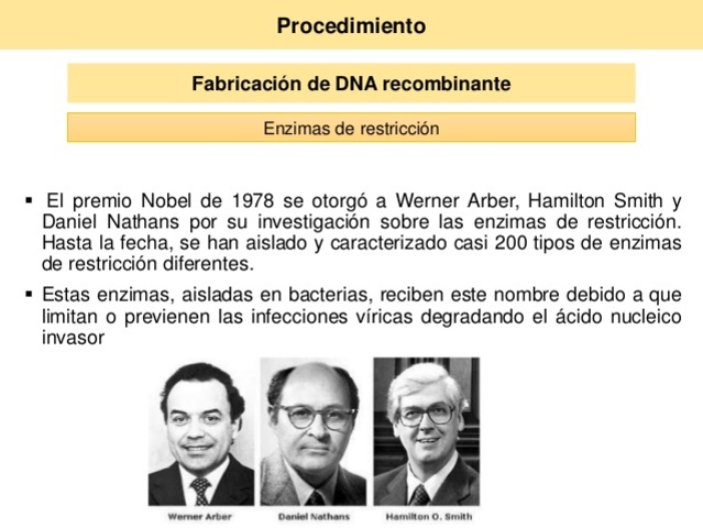 HAMILTON SMITH, DANIEL NATHANS Y WERNER ARBER: SISTEMAS DE RESTRICCION DE LAS BACTERIAS