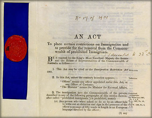 Immigration Restriction Act 1901 imposed