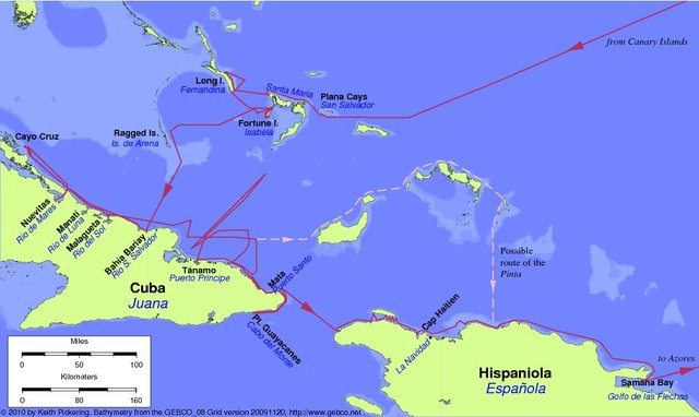 Columbus lands at Hispaniola