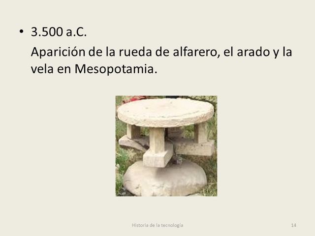 Aparicion de la rueda de alfarero, el arado y la vela de mesopotamia